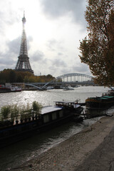 Fototapeta na wymiar eiffel tower and river seine in paris in france