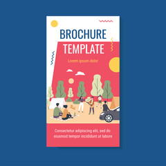 Young people camping in forest. Guitar, nature, camp flat vector illustration. Summer vacation and adventure concept for banner, website design or landing web page