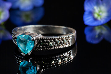 Blue heart fancy wedding rings