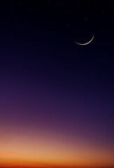 Obraz na płótnie Canvas Twilight sky with crescent moon vertical 