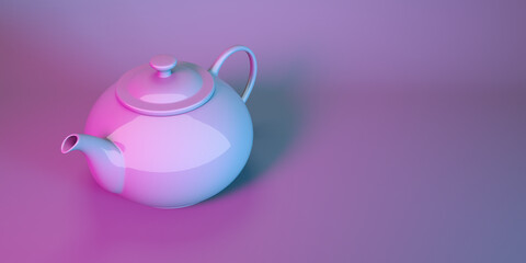 teapot in neon light close up