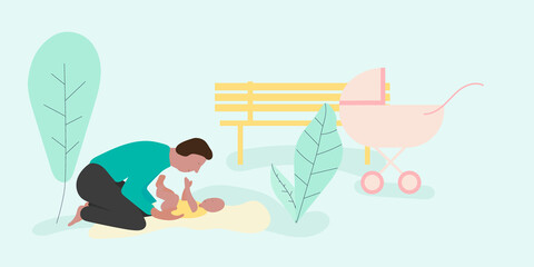 father and son play in the park