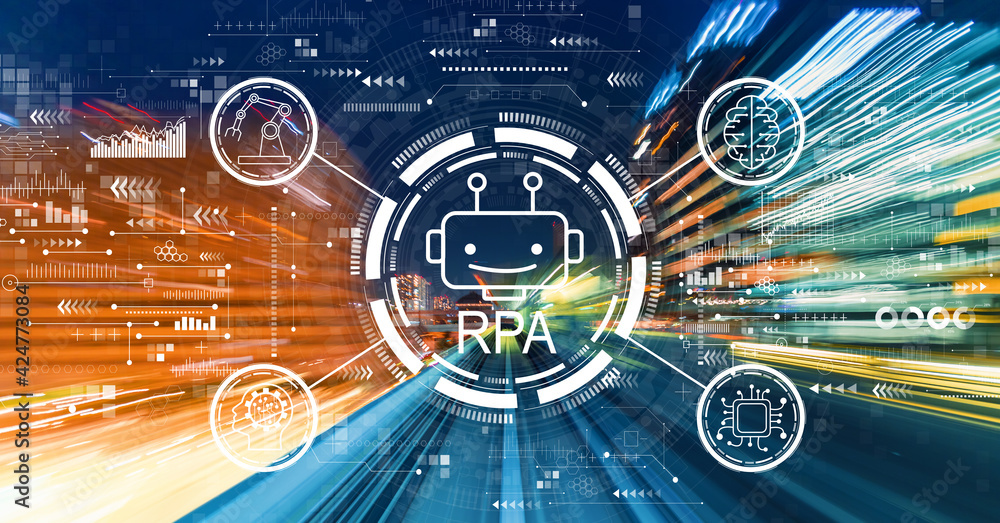 Poster robotic process automation theme with high speed motion blur