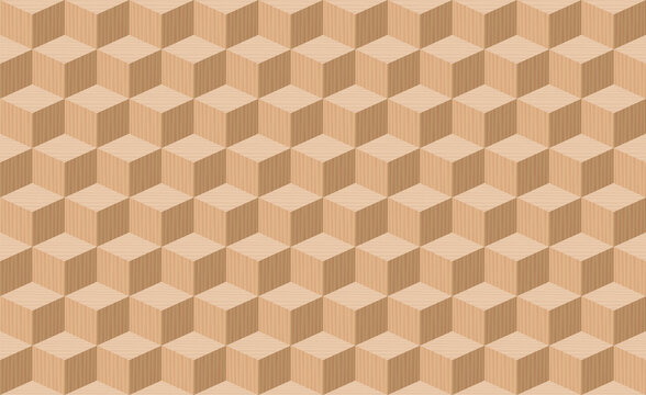 Wooden cubes. Seamless wallpaper, three dimensional parquet artwork, seamless. Background vector illustration.
