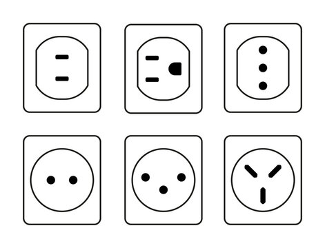 Icono de enchufe y enchufe el&eacute;ctrico. Conjunto de iconos de enchufe diferentes entradas