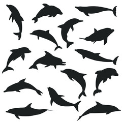 Dolphins Silhouette Clip Art Illustration. Vector Design Icon  Animals.