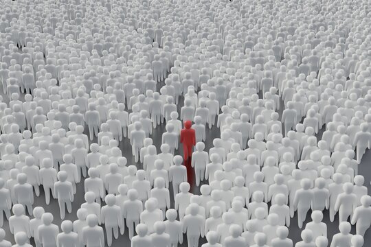 Odd One Out Red Man And White People Crowd