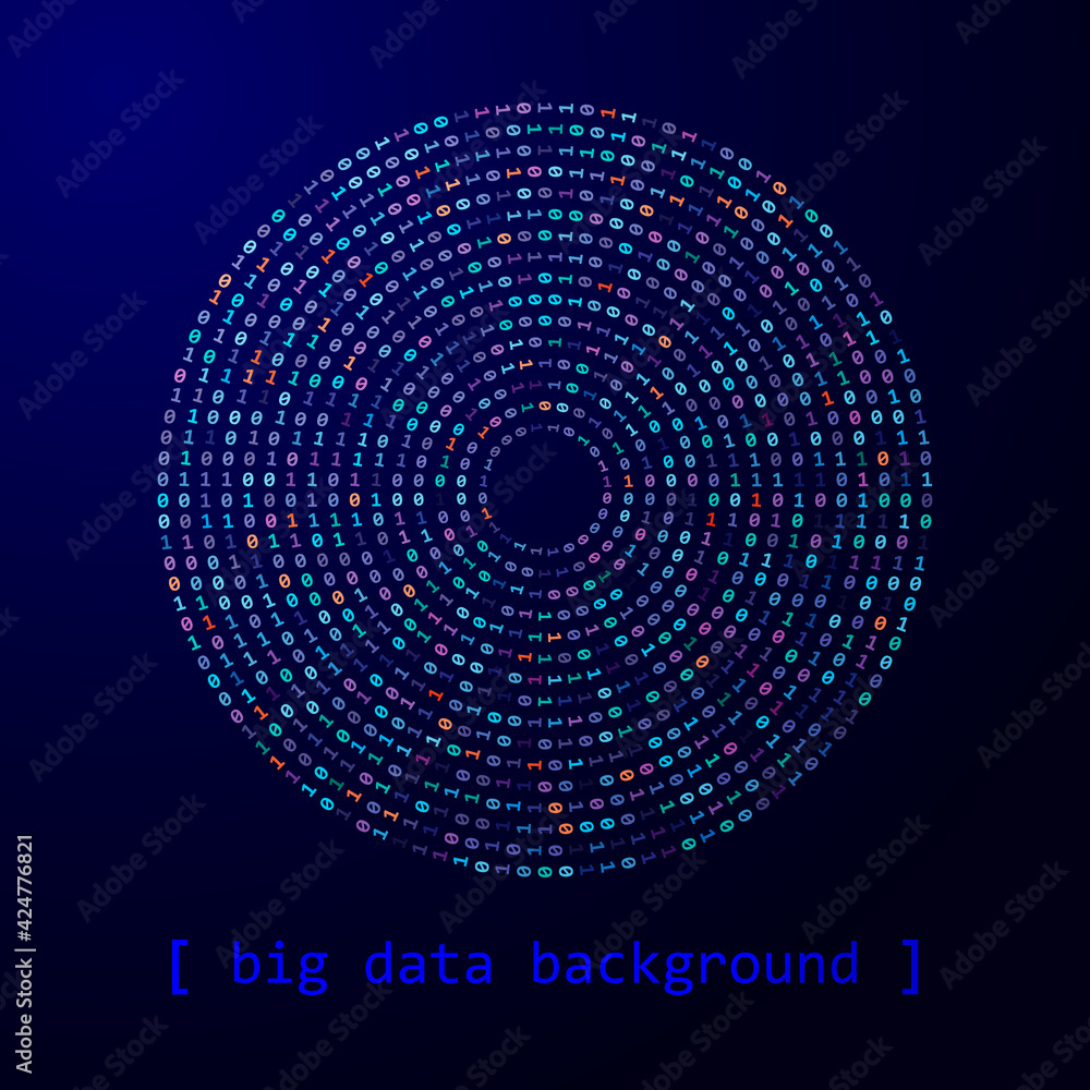 Fototapete abstract digital one and zero in circle over dark background. big data or internet concept.