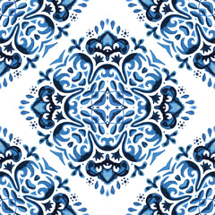 Geometric seamless tiles design surface background blue and white ornament