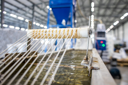 The technical process for the production of polypropylene yarns for further use at the factory.