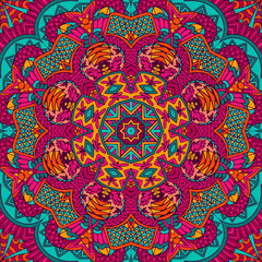 Vector seamless pattern doodle art mandala. Ethnic design with colorful ornament.