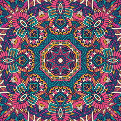 Vector seamless pattern doodle art mandala. Ethnic design with colorful ornament.