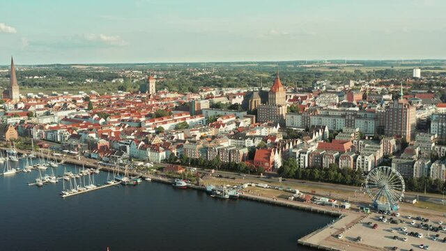 Panoramic aerial view of the city of Rostock in northern Germany Mecklenburg-Vorpommern