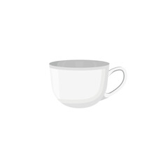 Taza blanca. Taza de café. Concepto de vasija pequeña para bebidas calientes. Ilustración vectorial aislada en fondo blanco