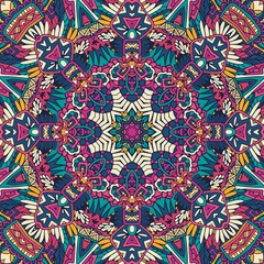 Vector seamless pattern doodle art mandala. Ethnic design with colorful ornament.