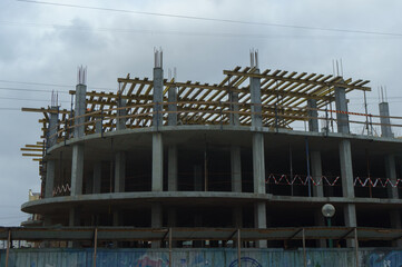 Fototapeta premium Concrete construction of a new building, modern construction methods