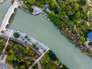 Aerial photography park woods lake