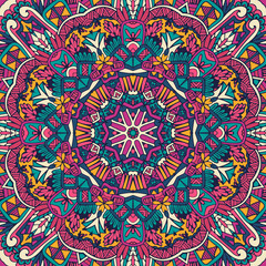 Vector seamless pattern doodle art mandala. Ethnic design with colorful ornament.
