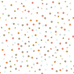 Raster seamless watercolor polka dot pattern. Hand drawn bright tracery.