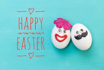 Happy easter card background idea, Funny Easter egg design on blue background