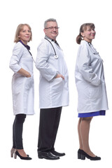 Profile of group of smiling hospital colleagues standing together