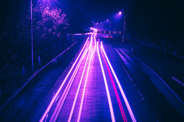 Light Painting - Night - Winter-fog-Cyberpunk style-long exposure-road