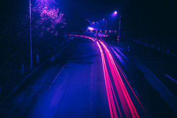 Light Painting - Night - Winter-fog-Cyberpunk style-long exposure-road
