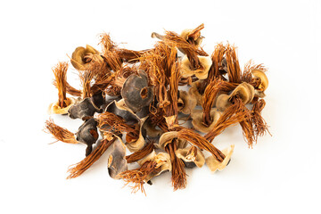 red cotton tree flowers dried isolated, Bombax ceiba L., Used as an ingredient in Nam Ngiao rice noodle with spicy
