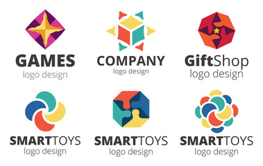 Vector Set logo, gift shop, puzzle box, board game. Illustration Print