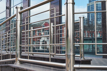 Image of steel railing of a modern building.