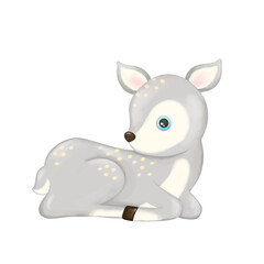 cute little gray deer lies, cartoon drawing, bambi