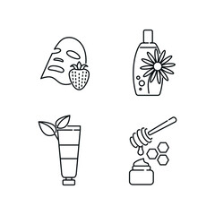 Organic cosmetics linear icons set. Natural Make up. Thin line customizable illustration. Contour symbol. Vector isolated outline drawing. Editable stroke