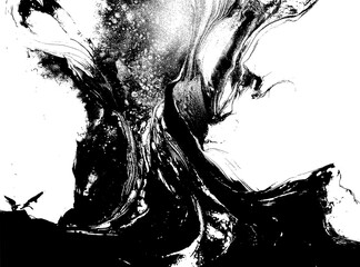 Abstract black and white graphics — minimalistic illustration made with alcohol ink and digital...