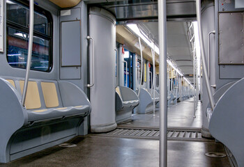 empty underground wagon in Milan city, concept image consequence of the Covid pandemic

