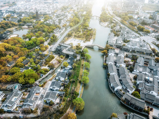 Aerial photography of Suzhou Panmen old wharf complex