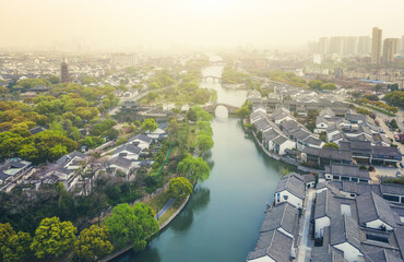 Aerial photography of Suzhou Panmen old wharf complex