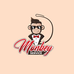 Cartoon Logo Monkey service. For stiker and service brand with animal concept