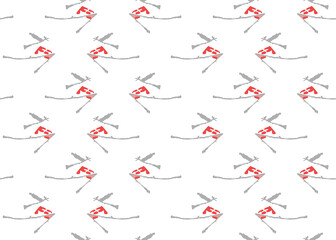 Vector texture background, seamless pattern. Hand drawn, grey, red, white colors.