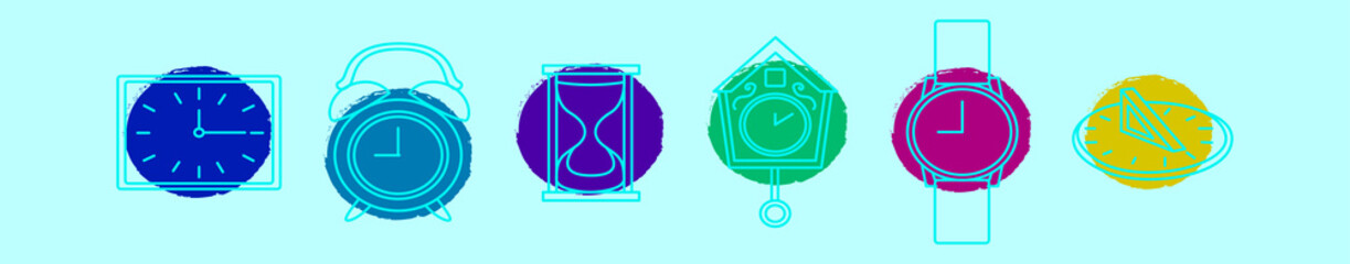 set of clocks cartoon icon design template with various models. vector illustration isolated on blue background