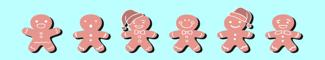set of gingerbread cartoon icon design template with various models. vector illustration isolated on blue background