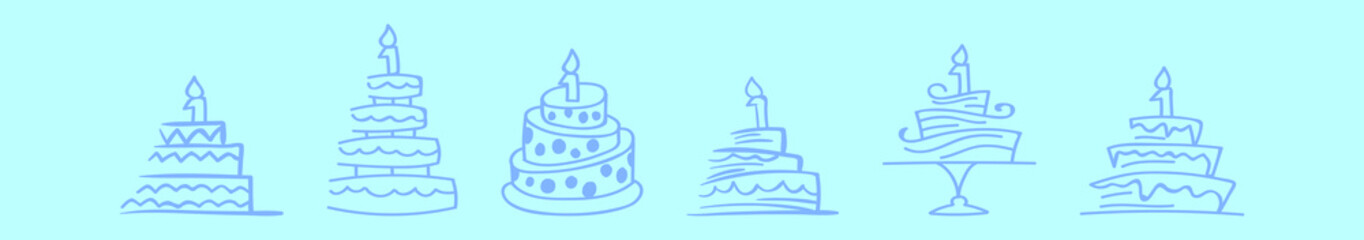 set of 1st birthday cake cartoon icon design template with various models. vector illustration isolated on blue background