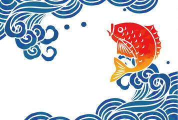 高波と魚のベクターイラスト素材