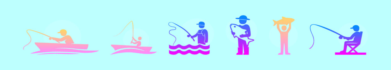 set of fishing fish cartoon icon design template with various models. vector illustration isolated on blue background