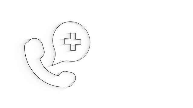 3D Line Icon hospital phone Animation on white background.