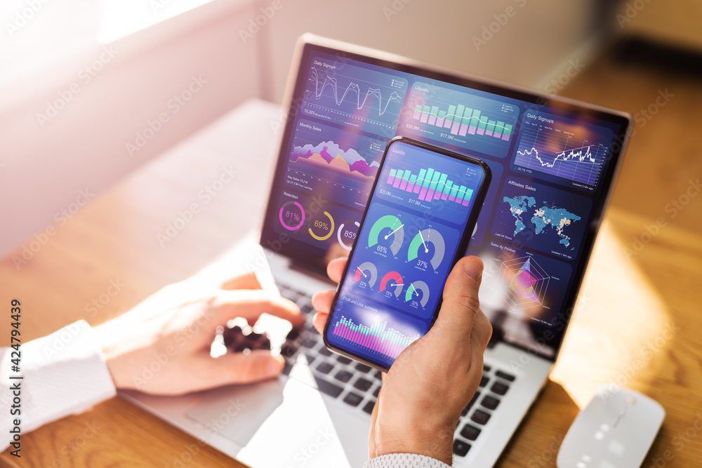 Poster mobile dashboard analytics technology on smartphone