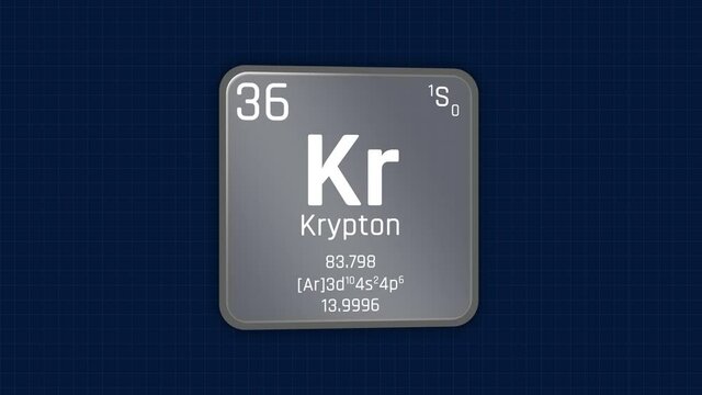 Krypton or Kr Element Periodic Table Animation on Grid Background and Green Screen