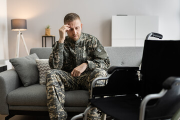 Disabled Military Soldier In Wheelchair With PTSD After Injury