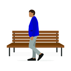 Male character and bench on white background