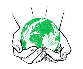 Ecology concept. Earth day. World globe in hands. 