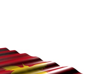 nice shiny flag of Papua New Guinea with large folds lying flat in left bottom corner isolated on white - any occasion flag 3d illustration..